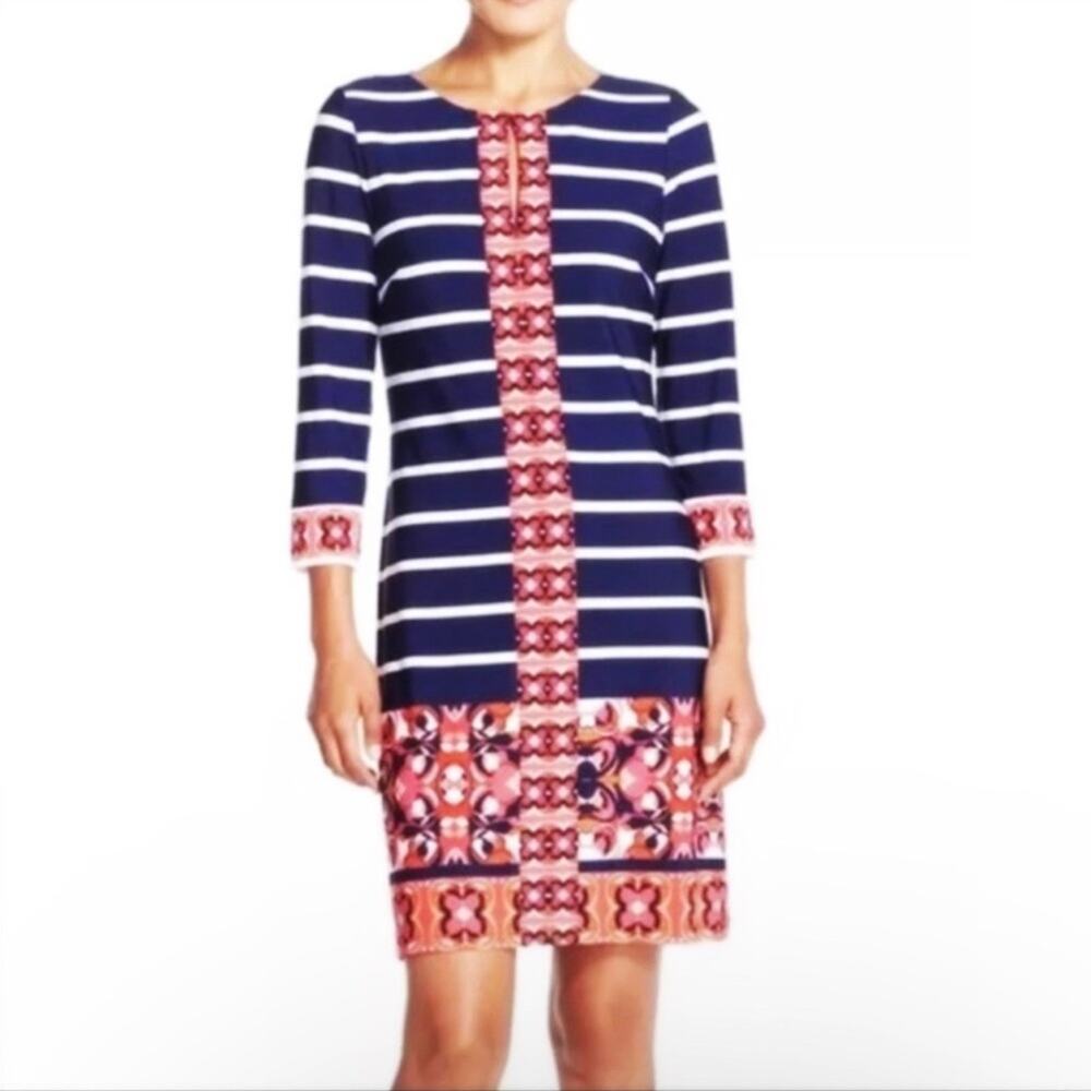 Eliza J Stripe Floral Shift Jersey Dress